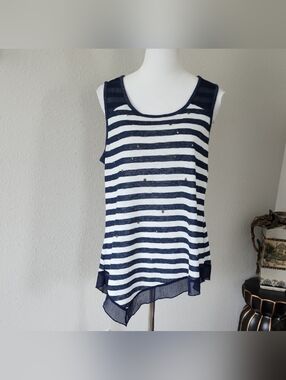 Style & Co Navy and White Striped Sleeveless Top